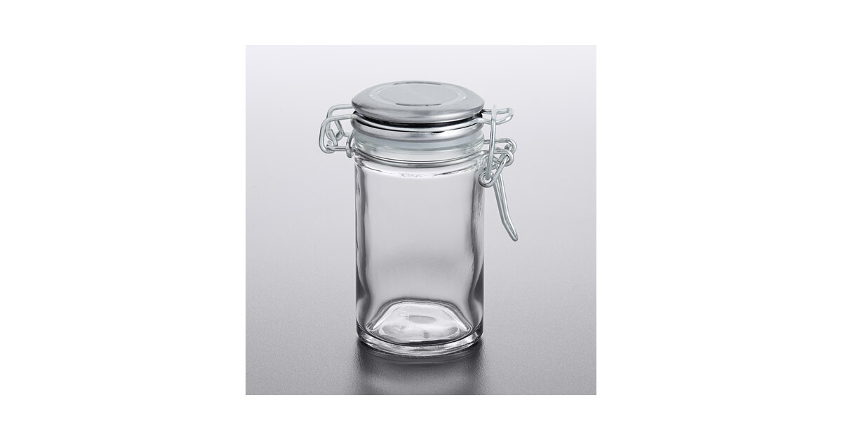 Tablecraft 10106 Spice Jar, 2 oz., Glass, Resealable Stainless Top