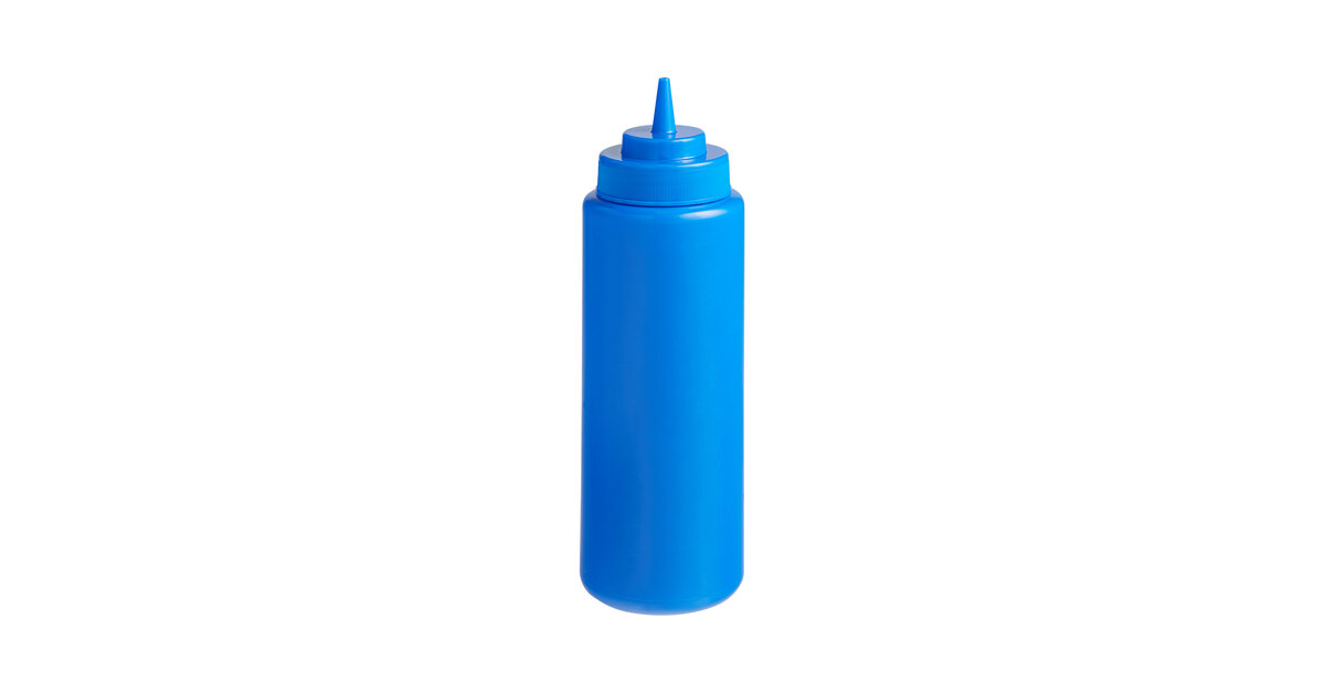 Choice 32 oz. Blue Wide Mouth Squeeze Bottle - 6/Pack
