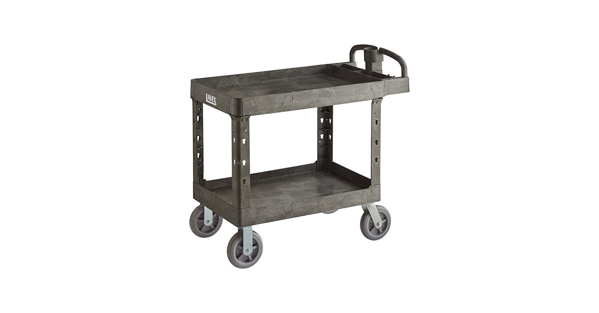 Lavex Large Black 2-Shelf Utility Cart with Ergonomic Handle