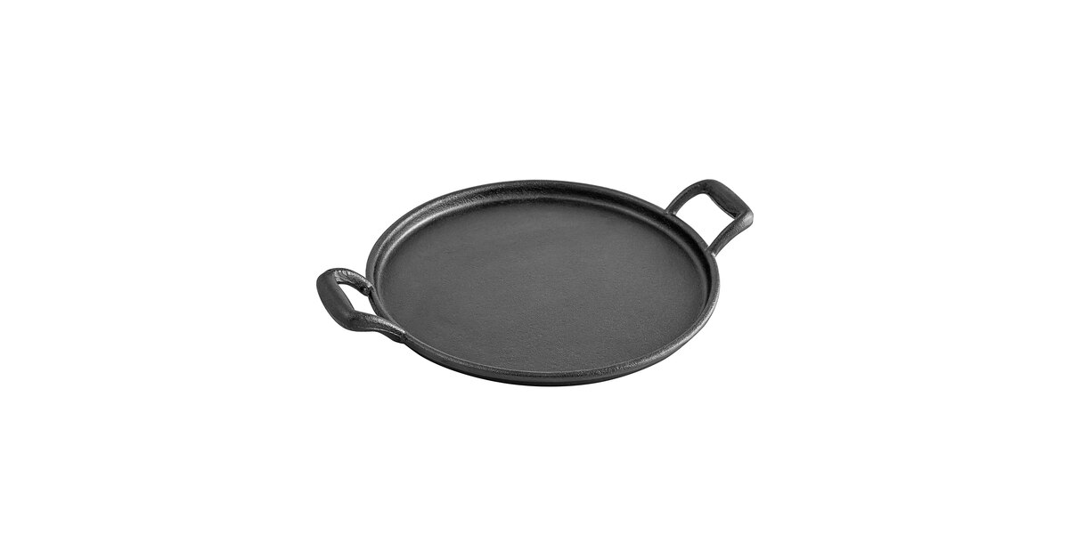 Tablecraft CW30118 12 3/4 Pre-Seasoned Cast Iron Pizza Pan / Stone with  Handles