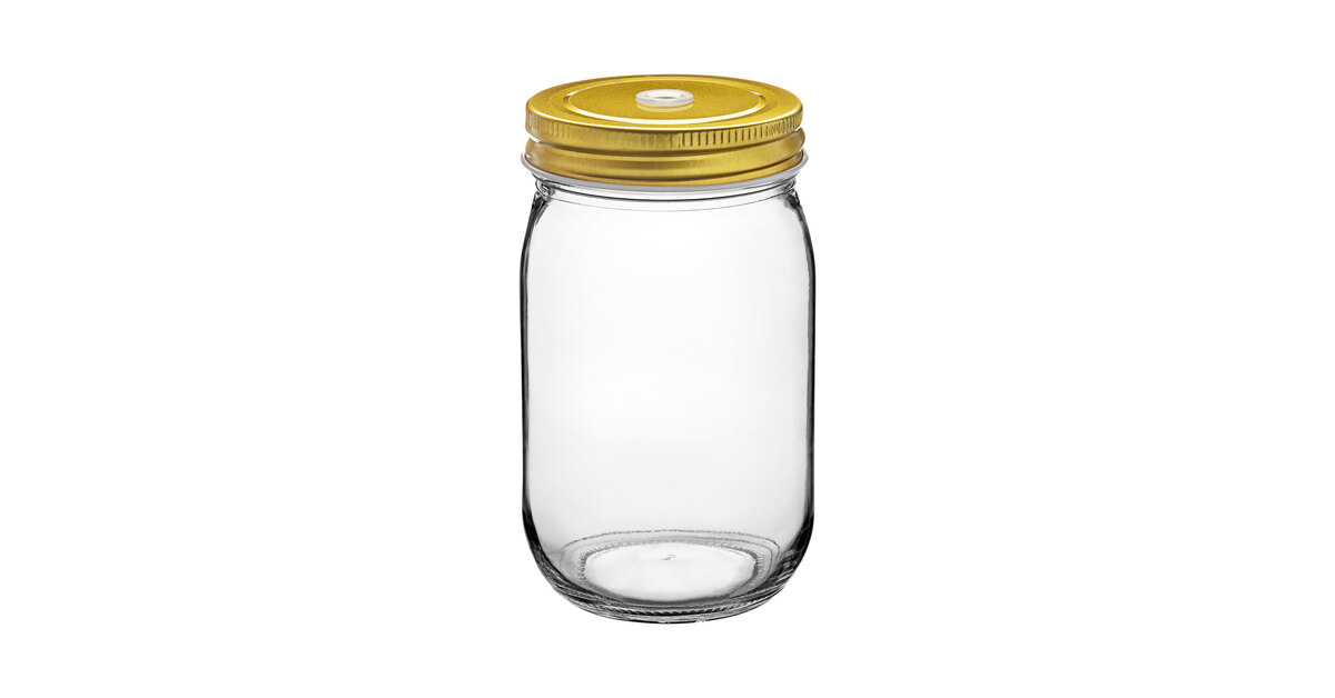 Drinking Jar w/ Gold Metal Lid & Straw Hole - 12/Case
