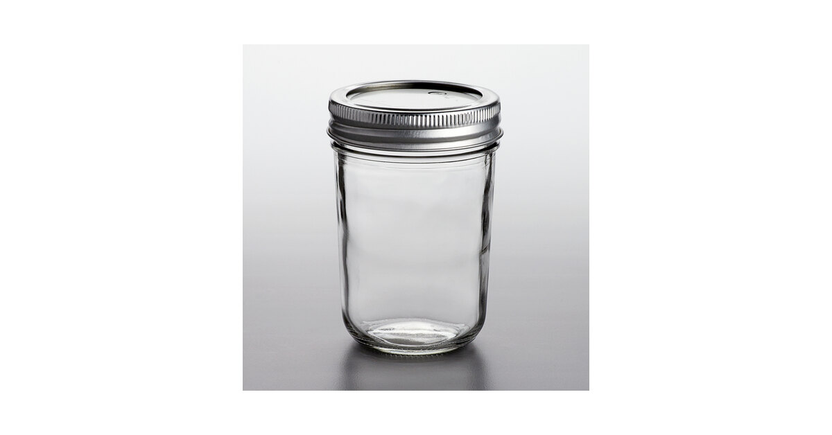 Choice 8 oz. Half-Pint Regular Mouth Glass Canning / Mason Jar with Silver  Metal Lid and