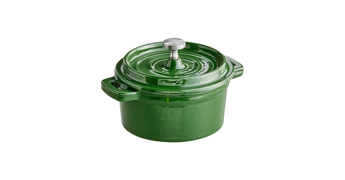 Valor 16 oz. Fern Green Enameled Mini Cast Iron Pot with Cover