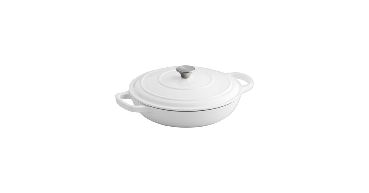 Valor 3.25 Qt. Arctic White Enameled Cast Iron Brazier / Casserole