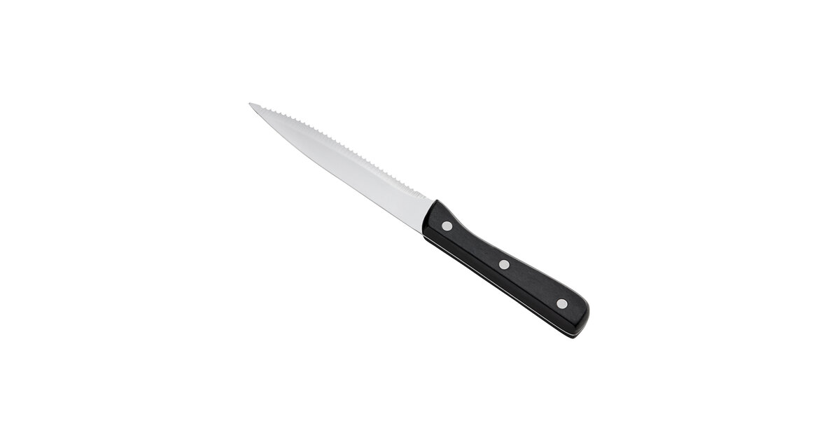 Vollrath 48143 Black Textured Plastic Handle 8 3/4 Steak Knife With 4 3/4  Hollow-Ground Stainless Steel Wave-Serrated Blade And Rounded Tip