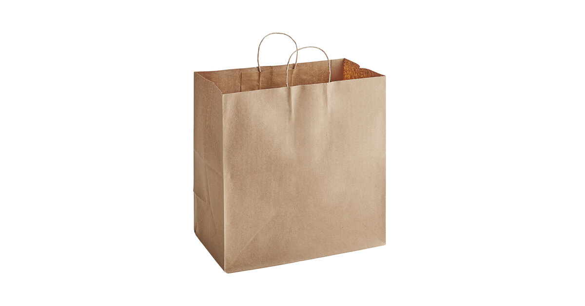 Medium - Case of 100 8 ¼”L x 4 ¾”D x 10 ½”H SSWBasics Kraft Paper Shopping Bag 