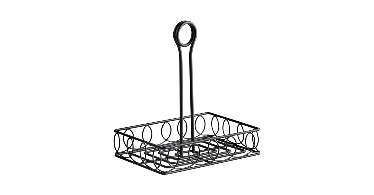 Choice Black Round Spiral Wrought Iron Condiment Caddy with Card Holder -  8 x 9 1/2