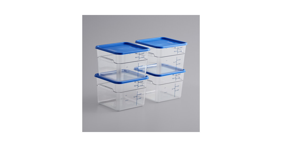 Tiger Chef 12 Quart Commercial Grade Clear Food Storage Square  Polycarbonate Containers With Blue Lids 4 Pack