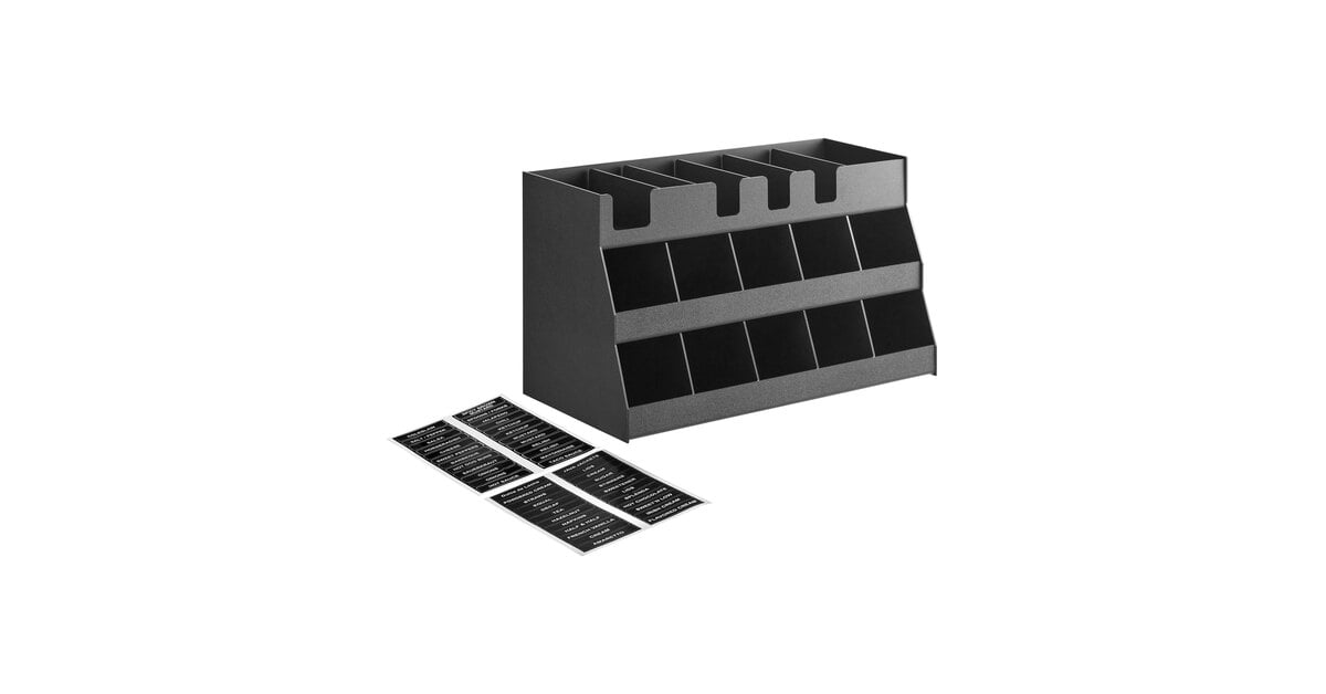 ServSense™ Black 24-Section Dual-Sided Countertop Condiment Organizer - 16  1/4 x 16 3/4 x 14