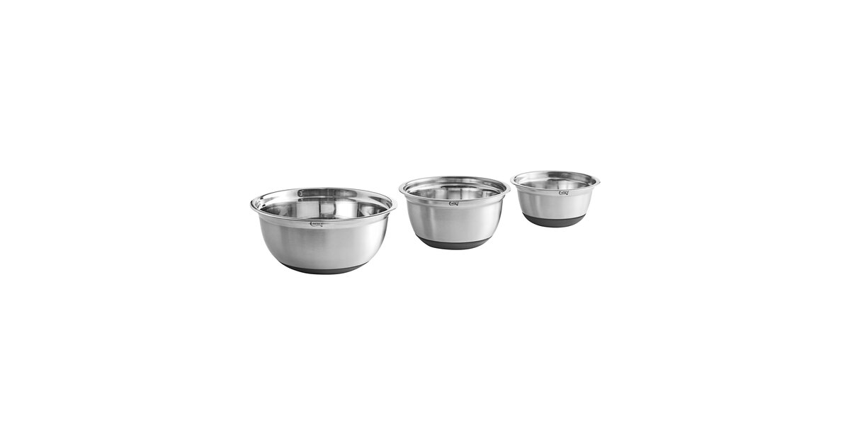 Choice Stainless Steel Standard Mixing Bowl Set with Silicone Bottom - 3/Set