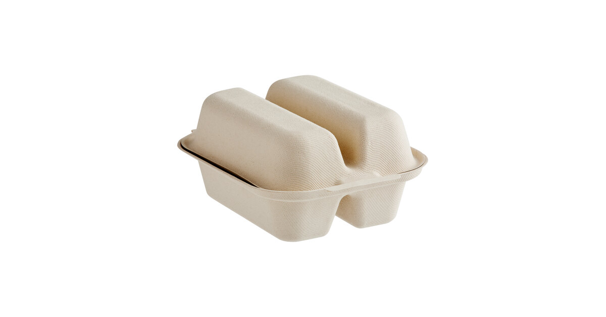 2-Compartment Taco Container Compostable Clamshell - Biodegradable Hot Dog  Container, Unbleached, Two Sectional Takeout Box