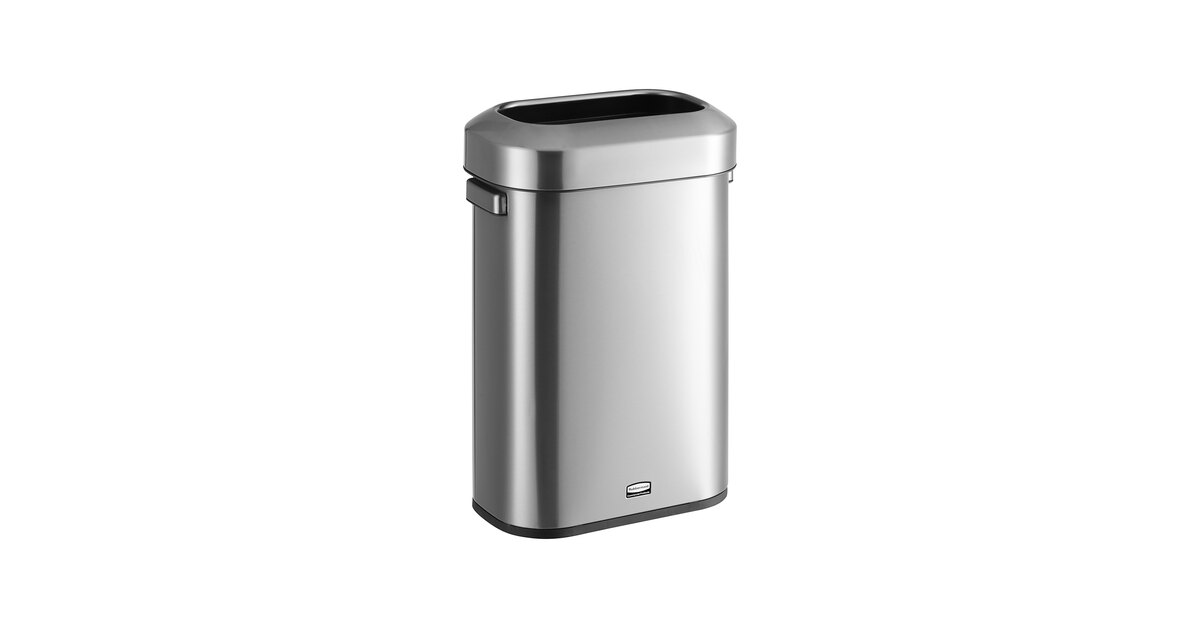 Rubbermaid Refine Decorative Trash Can - 15 Gallon, Round Slim Stainless Steel, Fingerprint Resistant