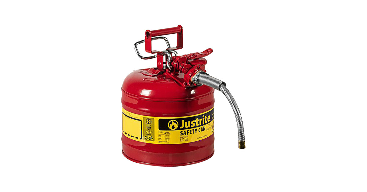 Justrite 2 Gallon Type II Red Steel Gas / Flammables AccuFlow