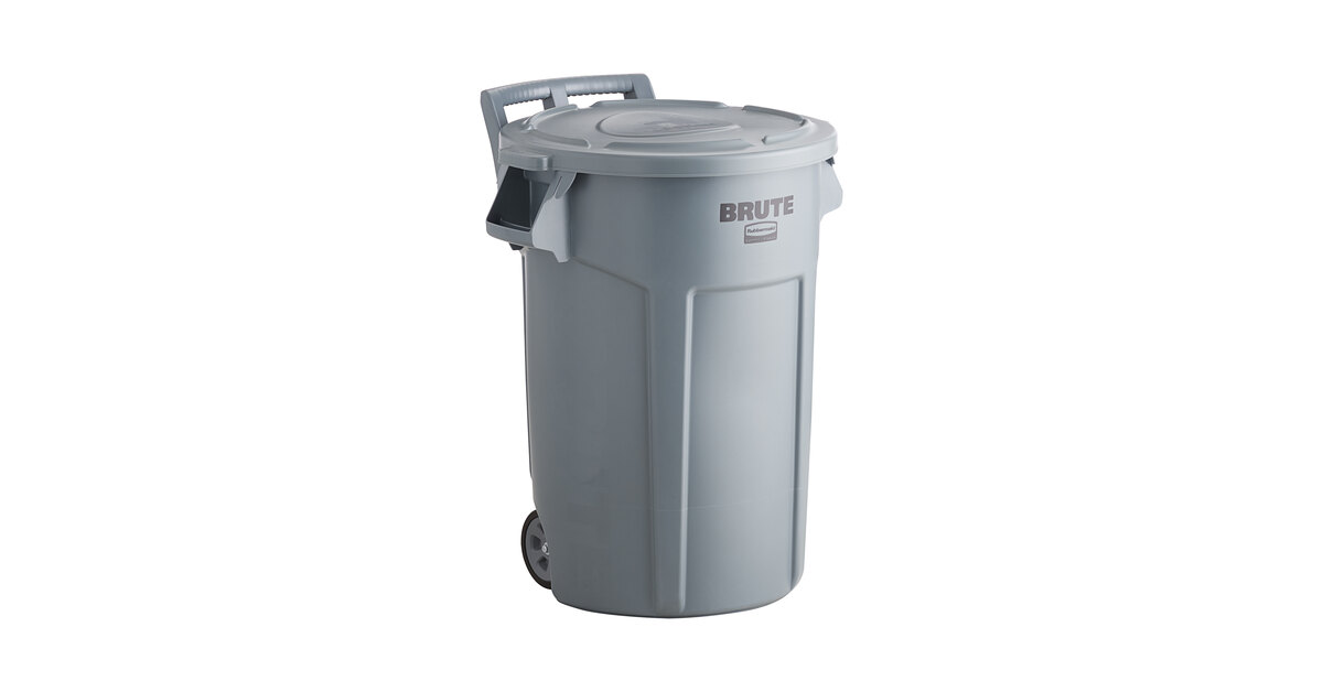 Rubbermaid BRUTE 44 Gallon Gray Wheeled Round Trash Can and Lid