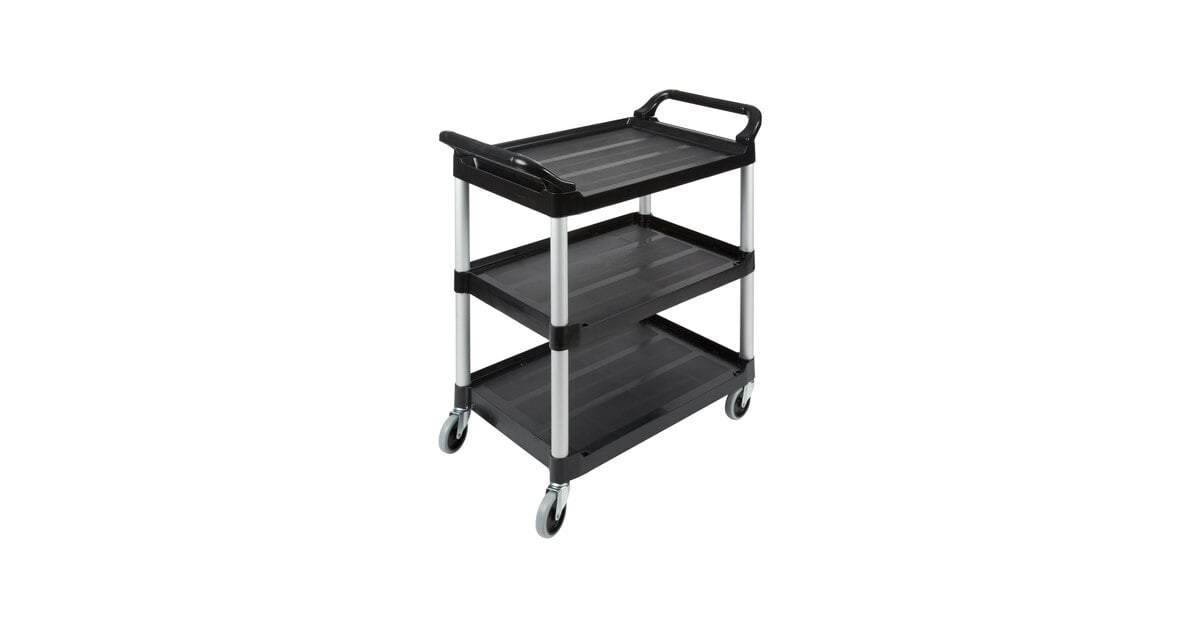 Rubbermaid® FG342488BLA Black Three Shelf Utility Cart / Bus Cart