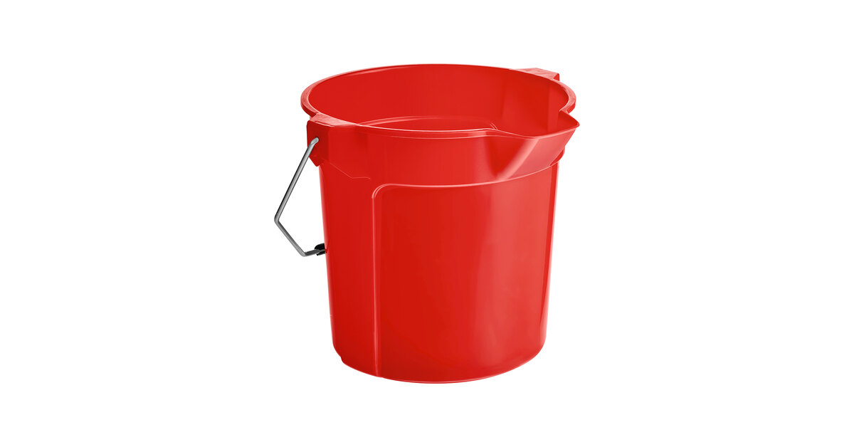 14 Quart Plastic Cleaning Buckets, Gray and Red (2614) - Parish Supply