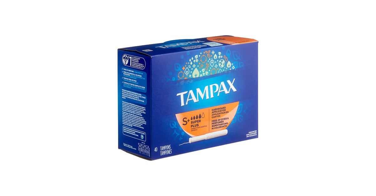 Tampax 40-Count Unscented Tampon with Cardboard Applicator - Super Plus -  12/Case
