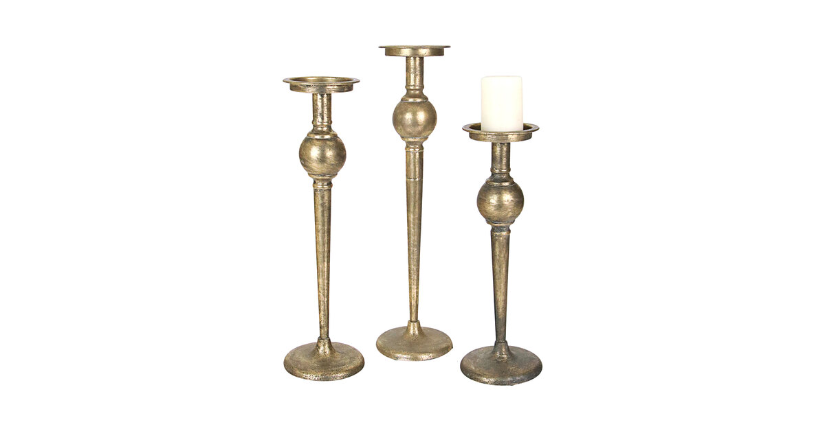 Kalalou 3-Piece Metal Pillar Candle Holder with Antique Brass Finish Set