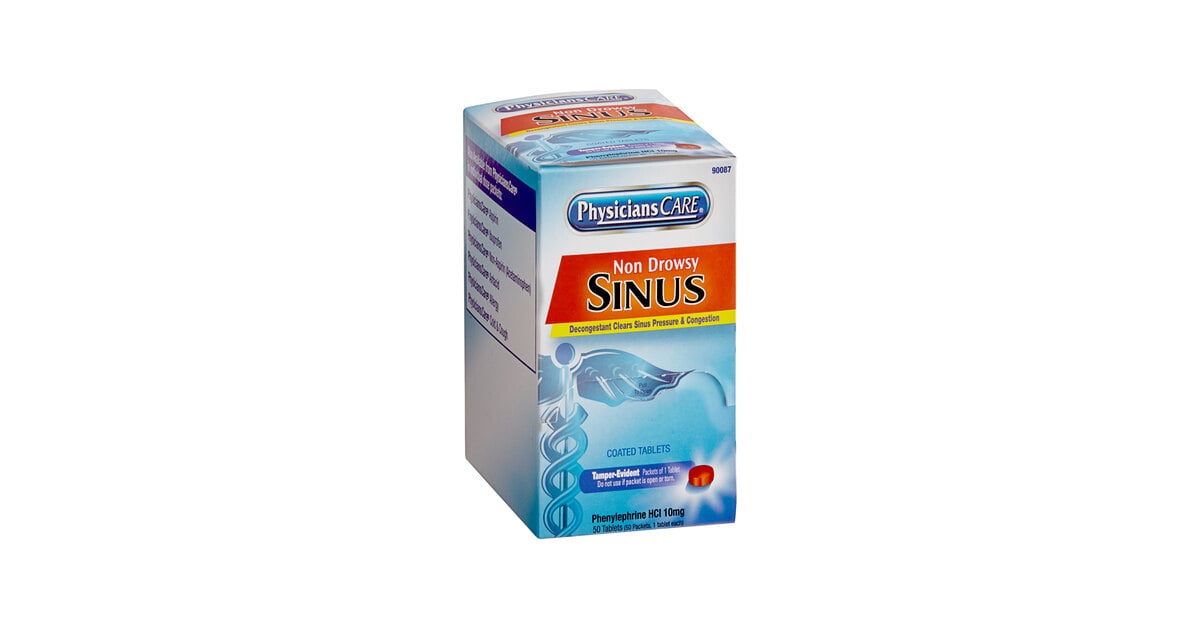 PhysiciansCare 90087 Non-Drowsy Sinus Decongestant Tablets - 50/Box