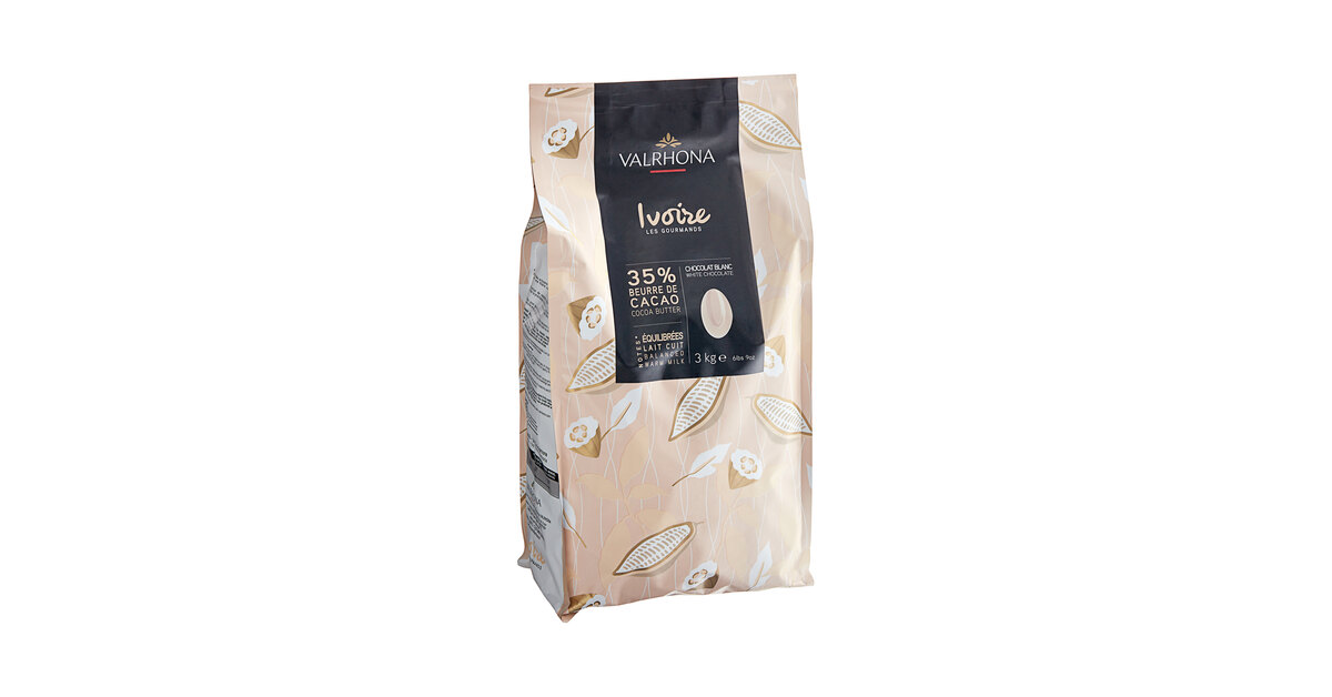 Valrhona Ivoire 35% White Chocolate Feve 6.6 lb. - 3/Case