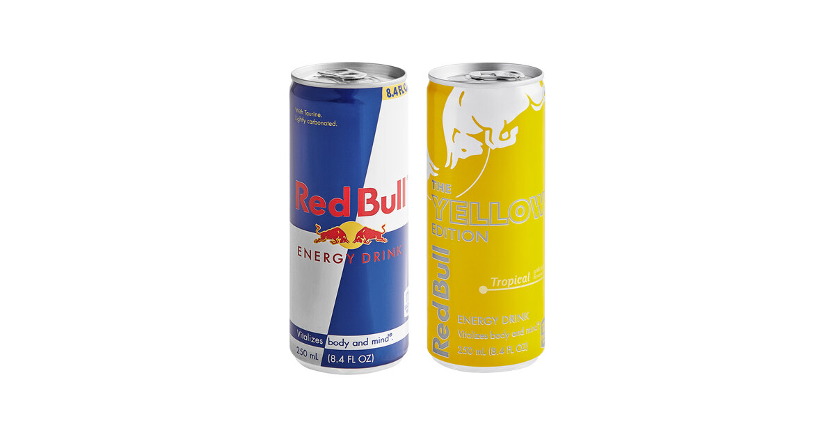 Red Bull Original and Tropical Assorted Variety Energy Drink 8.4 fl. oz.  Can - 48/Case