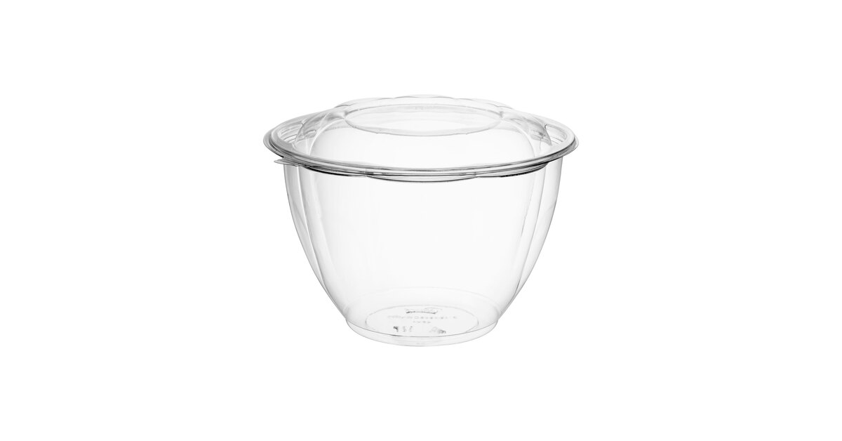 7, 48 oz. Round Recycled Plastic Take Out Swirl Bowl With Lid Combo,  Clear, 150 ct.