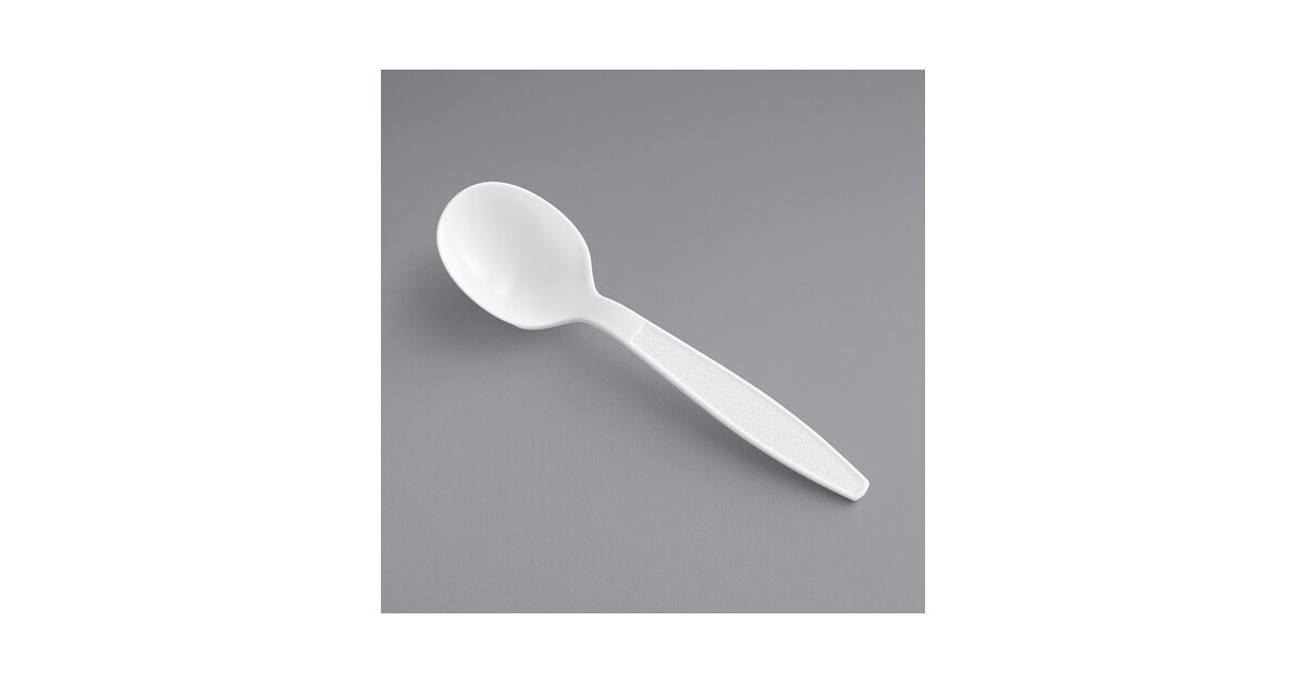 Visions White Heavy Weight Plastic Soup Spoon - Case of 1000