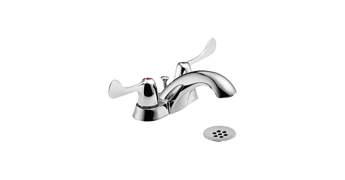 Delta Faucet 2529LF-HDF Deck Mount Lavatory Faucet with Blade Handles, 1.2  GPM Aerator, 4" Centers, and Metal Grid Strainer
