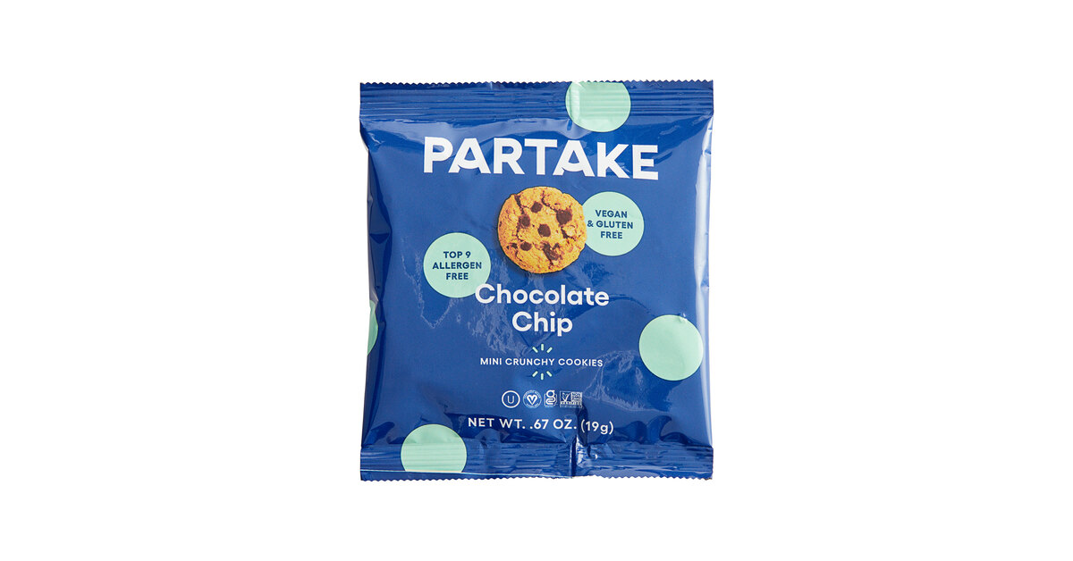 Partake Gluten-Free Mini Crunchy Chocolate Chip Cookies 0.67 oz. - 100/Case