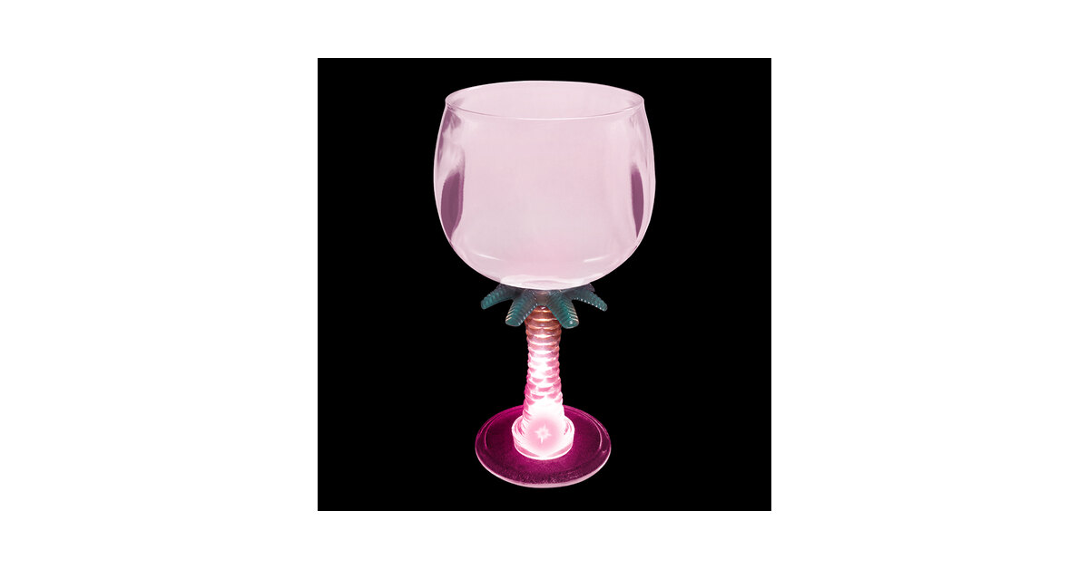 12 oz. Customizable Plastic Palm Tree Stem Goblet with Pink LED Light -  24/Case