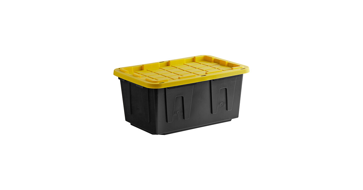 TOUGH BOX 27 Gal Stackable Storage Totes w/ Lids, Black and Yellow