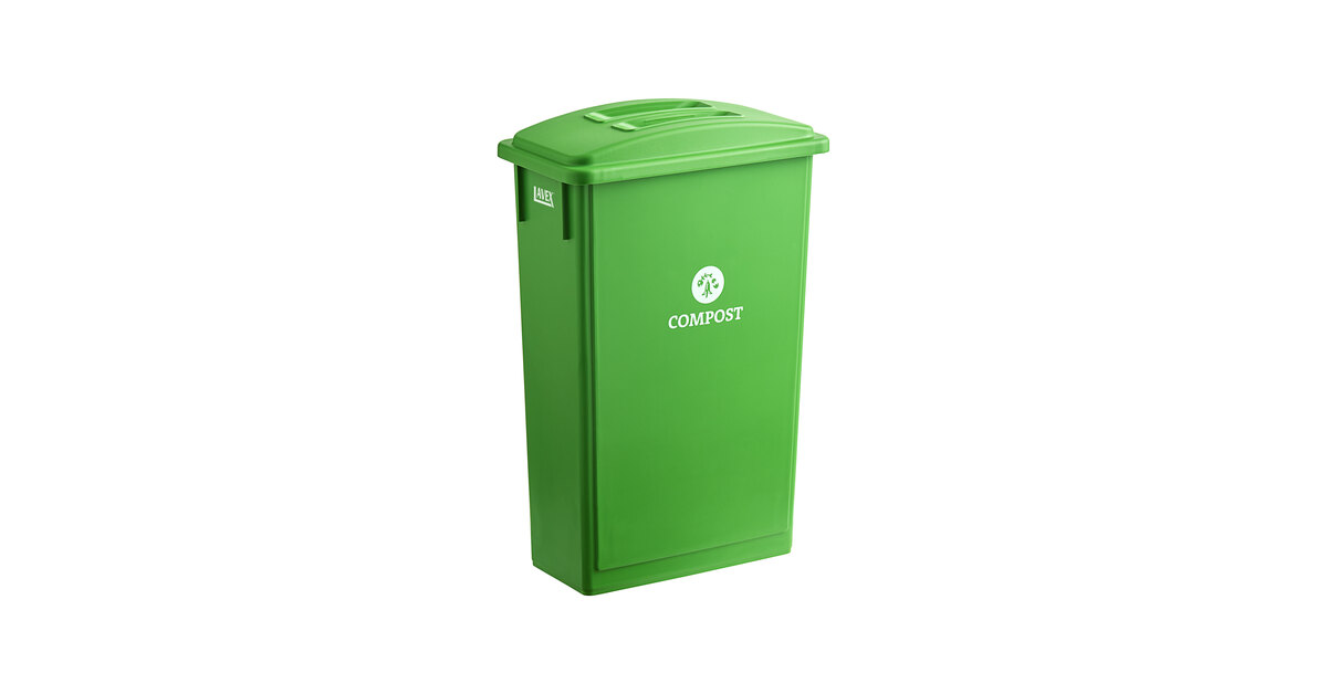 Lavex 23 Gallon Lime Green Slim Rectangular Compost Bin with Flat Lid