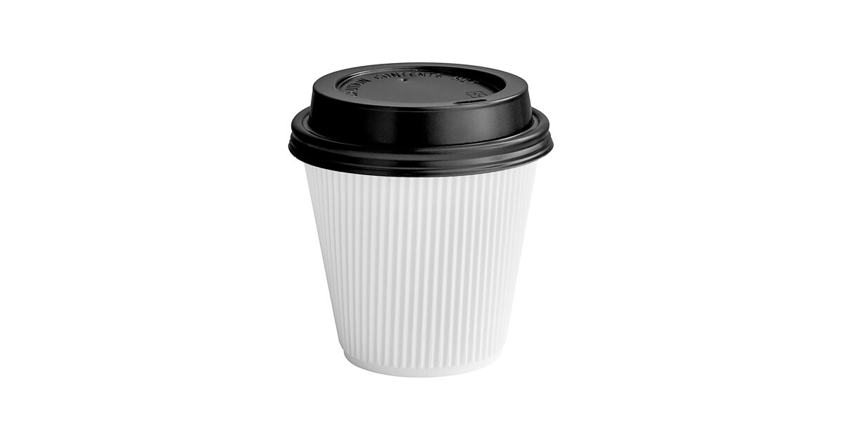 Choice 8 oz. Double Wall Ripple White Paper Hot Cup and Black Lid
