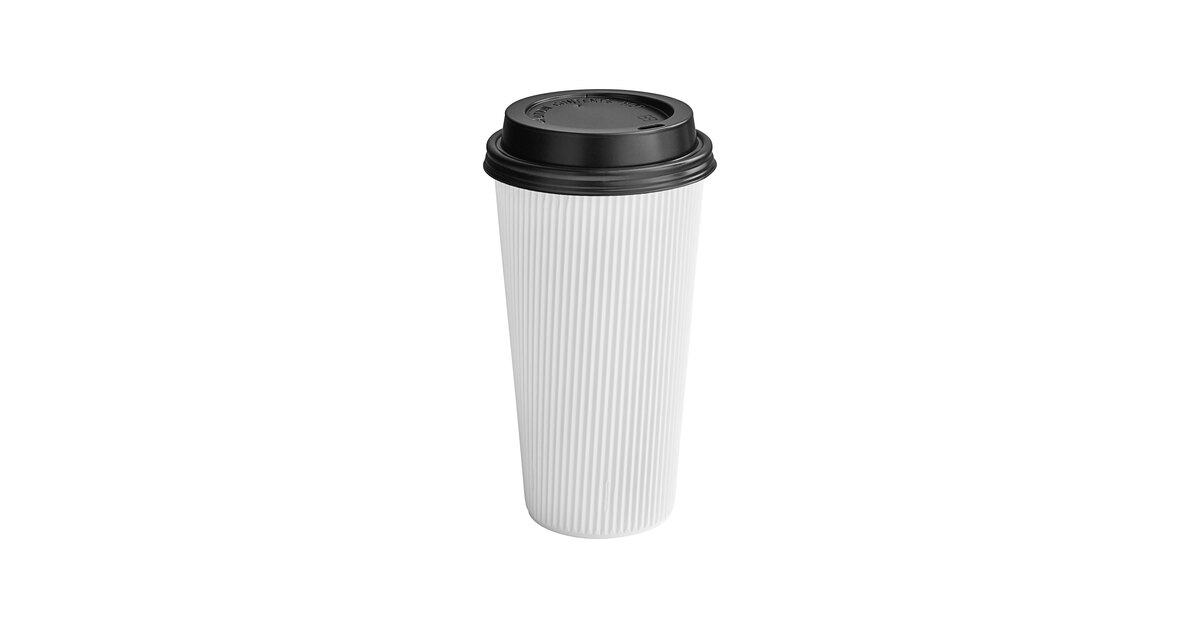 Choice 20 oz. Double Wall Ripple White Paper Hot Cup and Black Lid