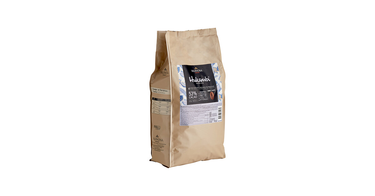 Valrhona Hukambi 53% Milk Chocolate Feve 6.6 lb. - 3/Case