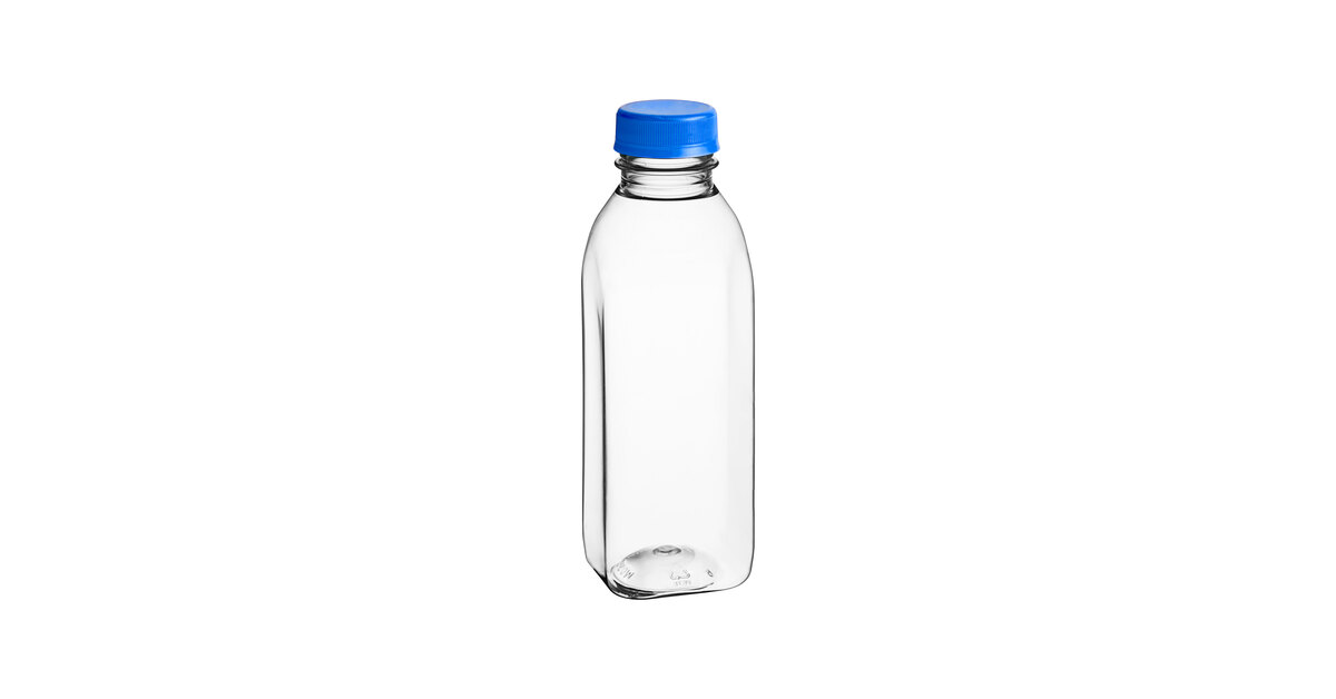 16 oz. Customizable Square Milkman PET Clear Juice Bottle - 160/Bag