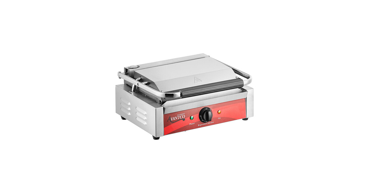 Avantco P78 Commercial Panini Sandwich Grill with Grooved Plates - 13 x 8  3/4 Cooking Surface - 120V, 1750W