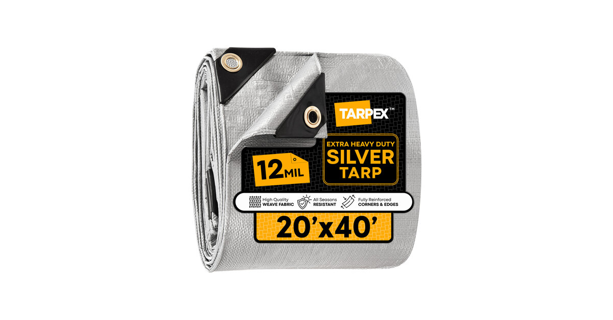 Tarpex 20' x 40' Silver / Black Heavy-Duty Weatherproof 10 Mil
