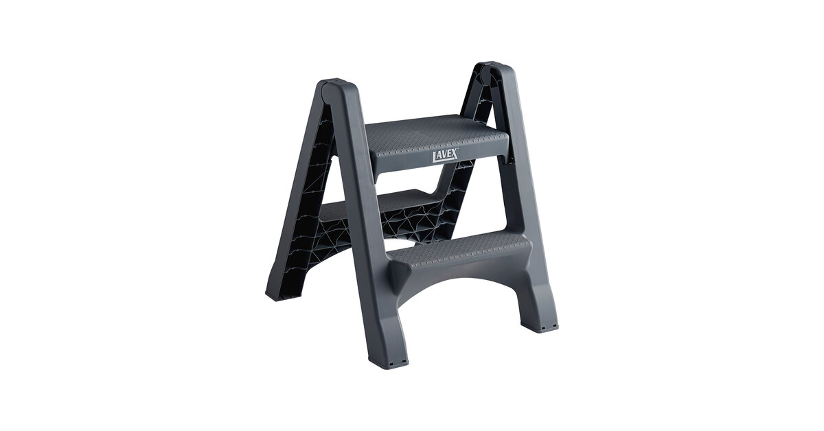 2 Pack - 18 Folding Plastic Step Foot Stools with Handle - Black