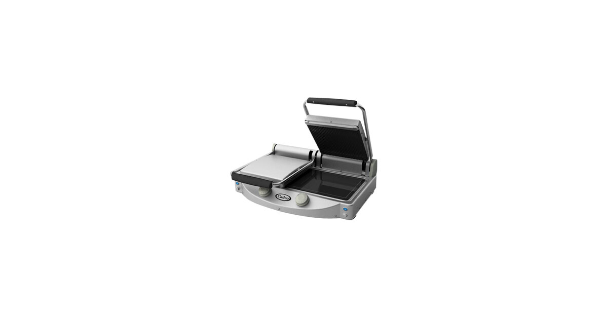 Cadco CPG-20 Double Glass-Ceramic Panini Grill with Grooved Top
