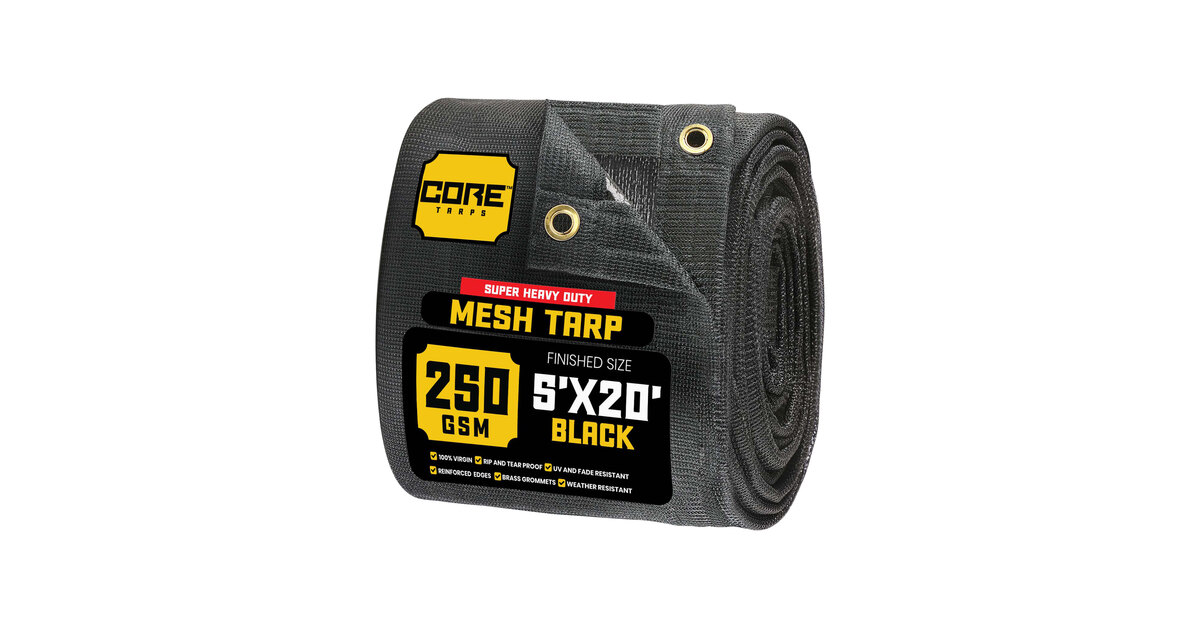 Core Tarps 5' x 20' Black Super Heavy-Duty Weather-Resistant 7.5