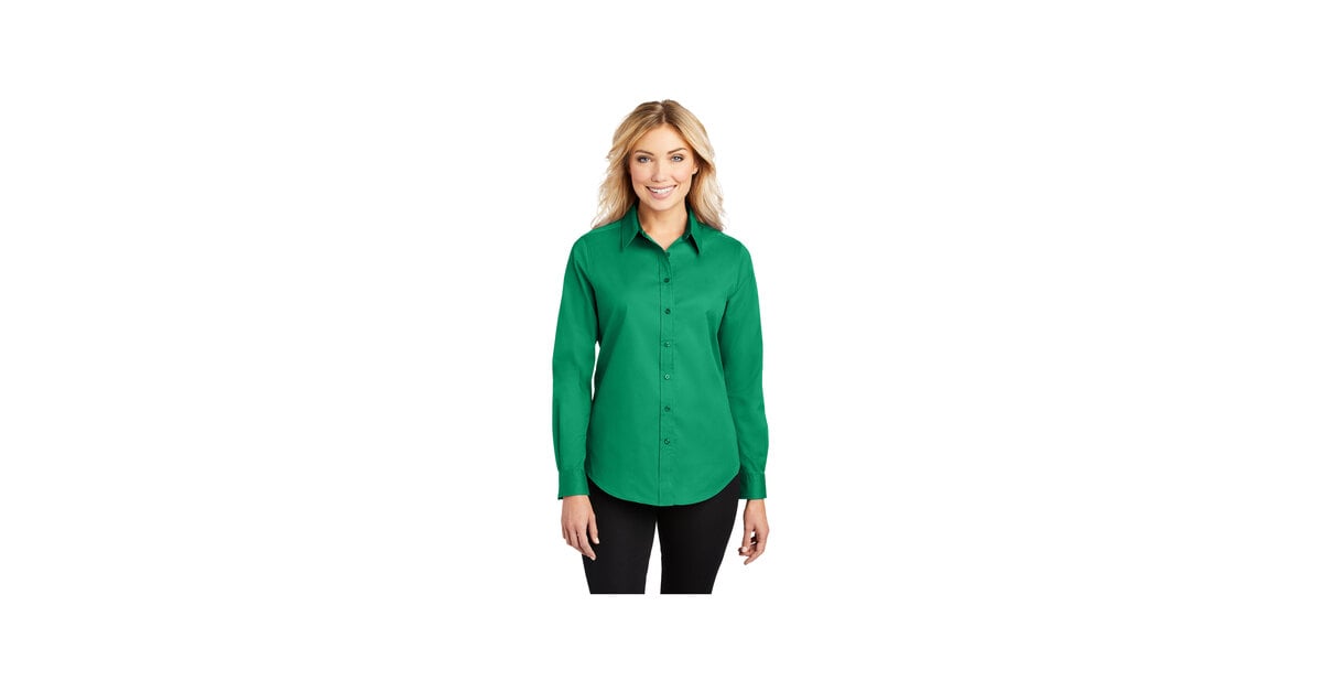 Port Authority L608 Women's Customizable Court Green Long Sleeve  Wrinkle-Resistant Easy-Care Dress Shirt - 3X