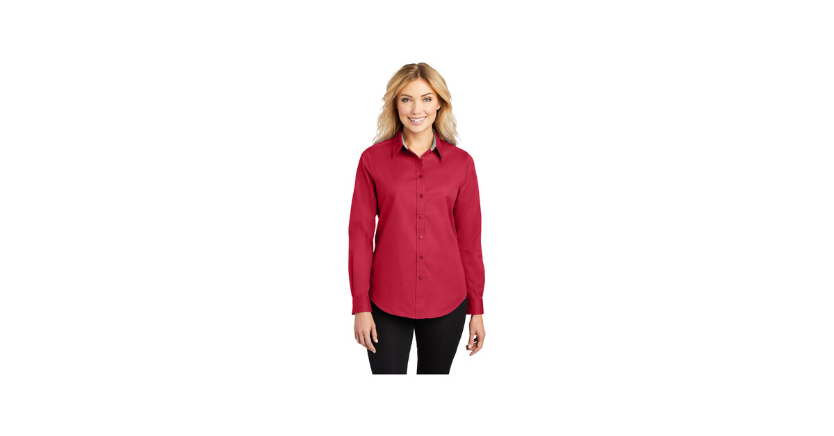 Port Authority L608 Ladies Long Sleeve Easy Care Shirt - Red/ Light Stone - Xs