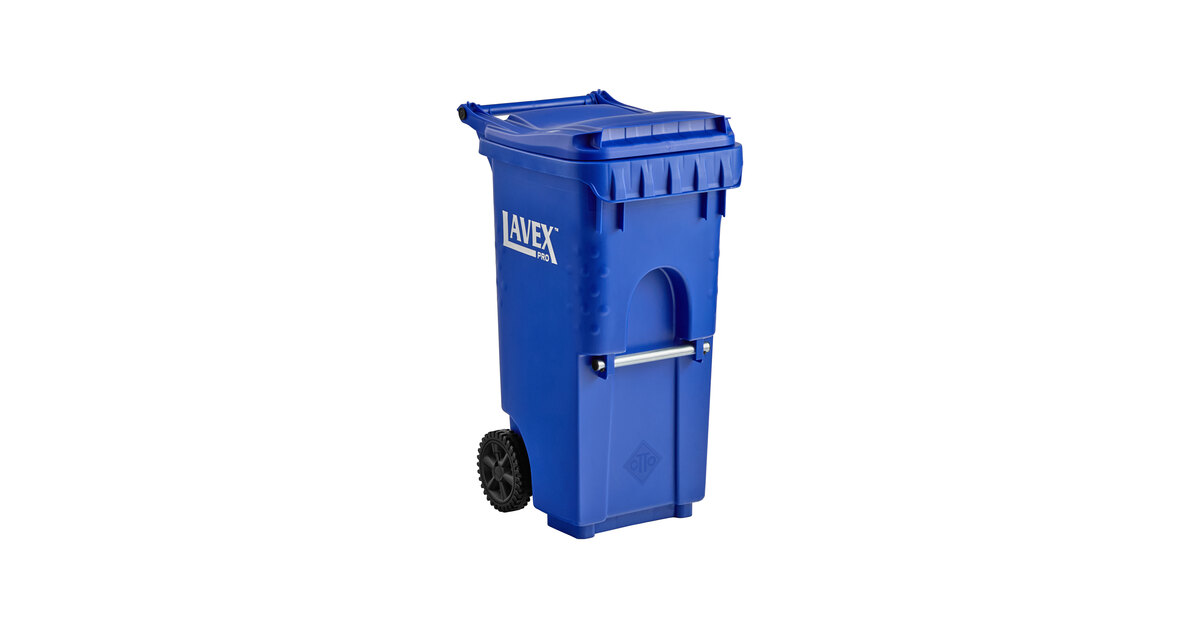 Lavex Pro 35 Gallon Blue Wheeled Rectangular Recycle Bin with Lid