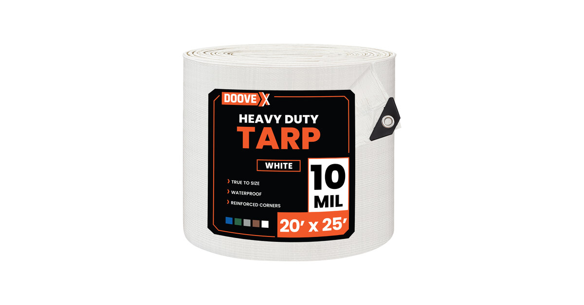 Doovex 20' x 25' White Heavy-Duty Weatherproof 10 Mil Polyethylene