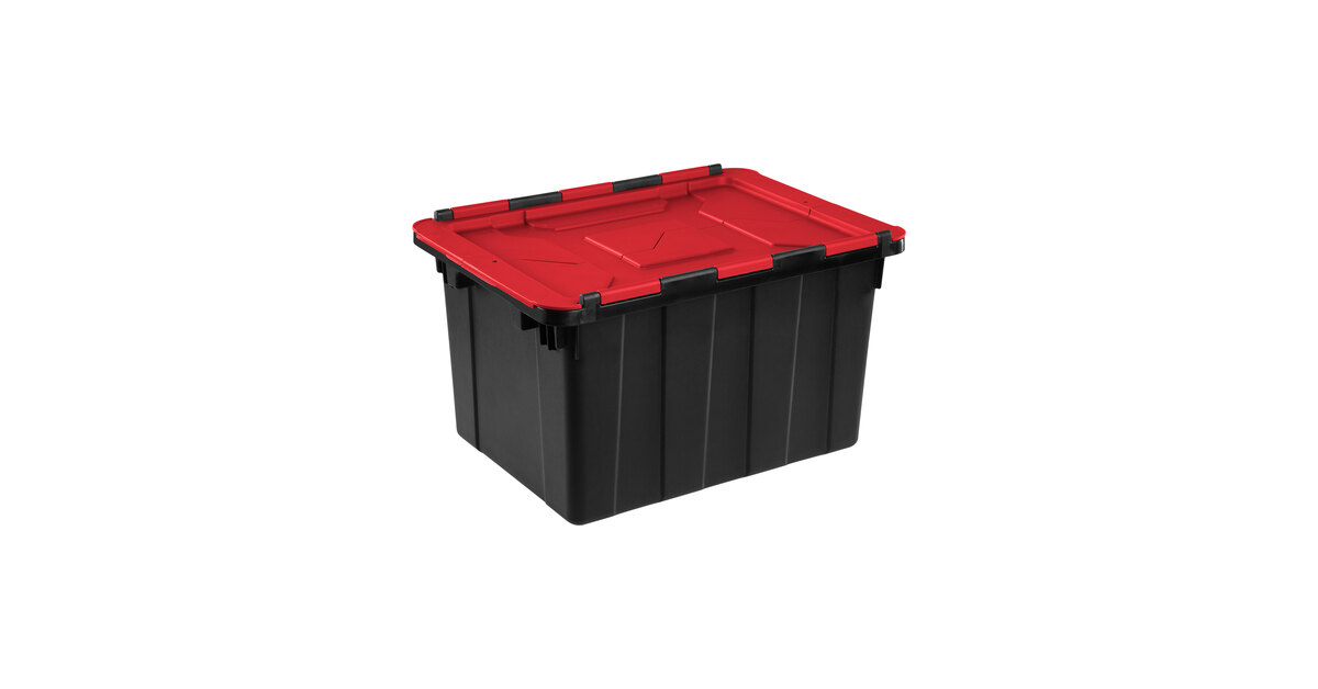 Sterilite 12 Gallon Black Industrial Storage Tote with Red Hinged