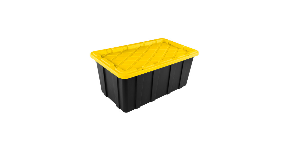 Sterilite 38 Gallon Black Industrial Storage Tote with Yellow Lily