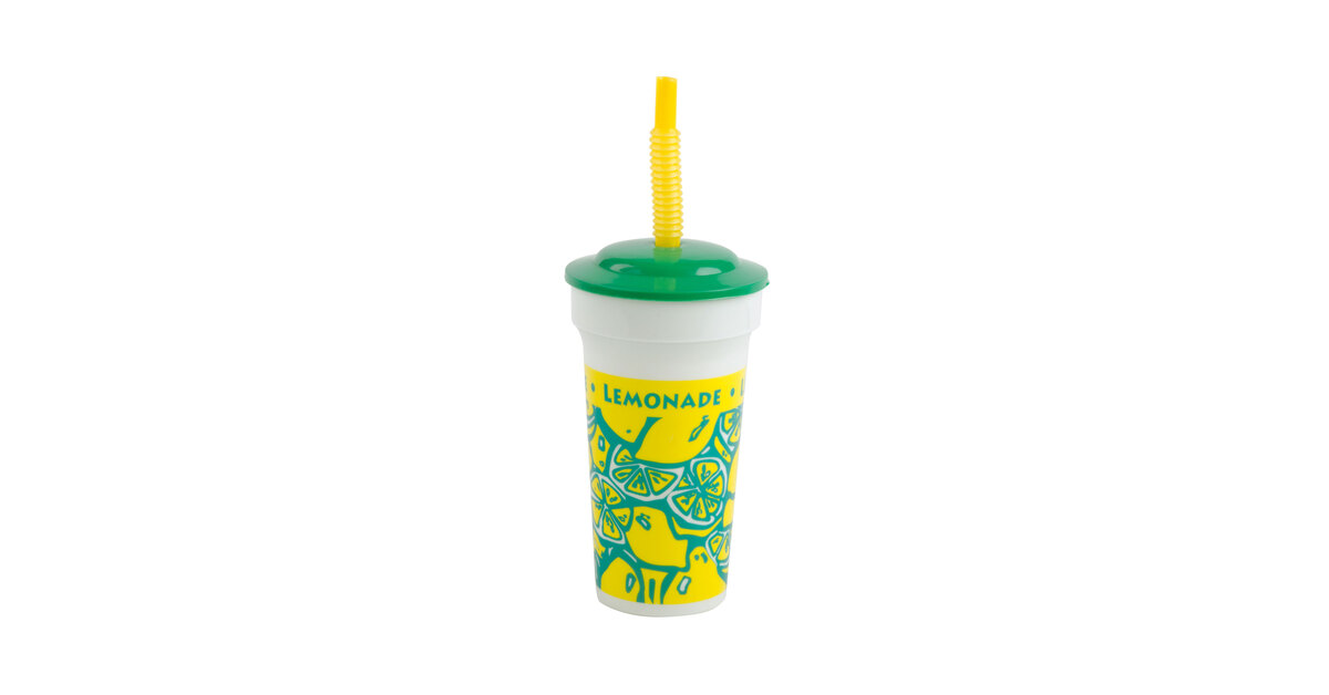32 oz. Tall Plastic Iced Tea Design Souvenir Cup with Straw and Lid -  200/Case