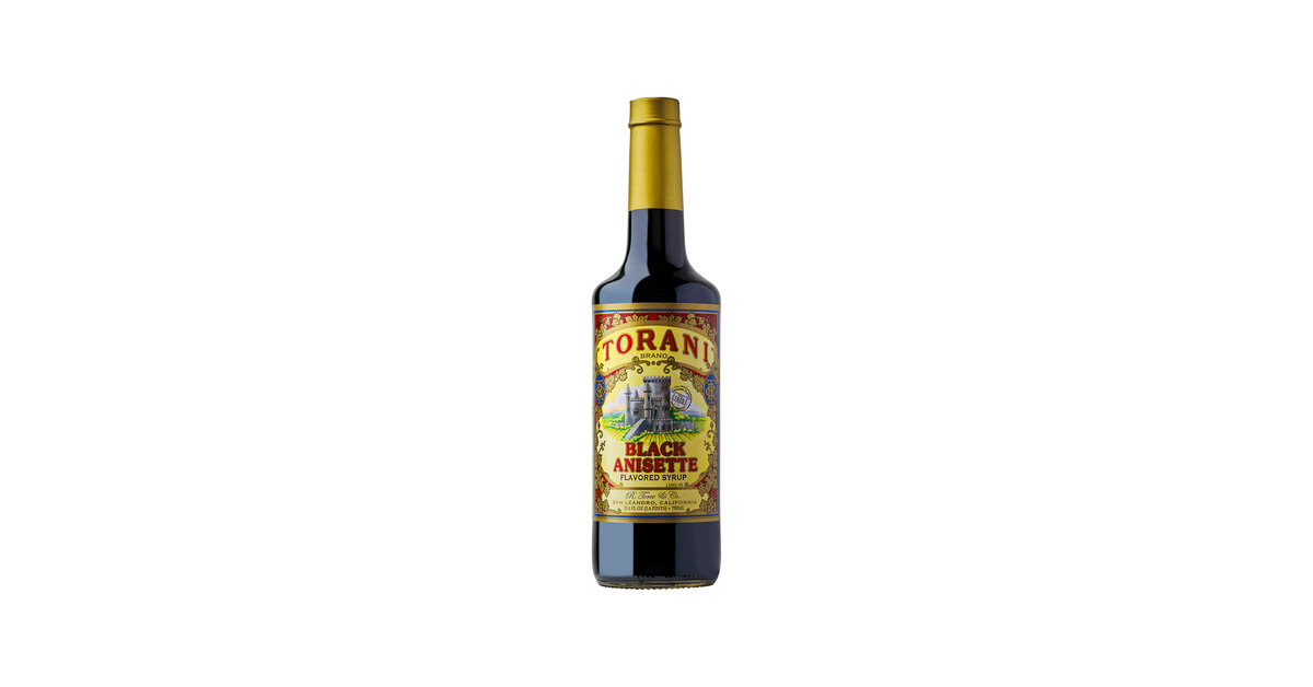 Torani Black Anisette Flavoring Syrup Glass Bottle 750 mL - 12/Case
