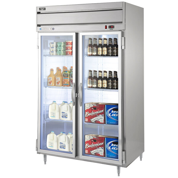 Beverage-Air HRPS2-1G Horizon Series 52" Glass Door All Stainless Steel Reach-In Refrigerator with LED Lighting